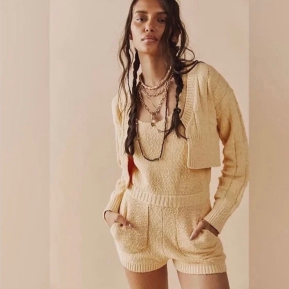 FP Beach Declan Romper w Cardigan Sweater Matching Set in Sunset Gold